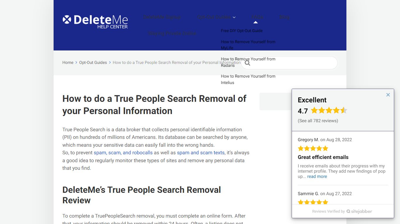 True People Search Removal Guide DeleteMe